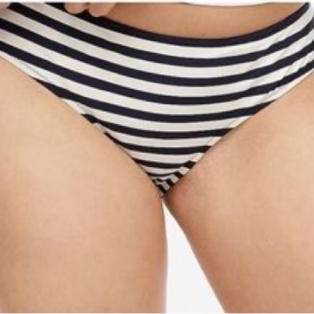 NWOT J. Crew navy blue and white striped bikini bottom size Large
